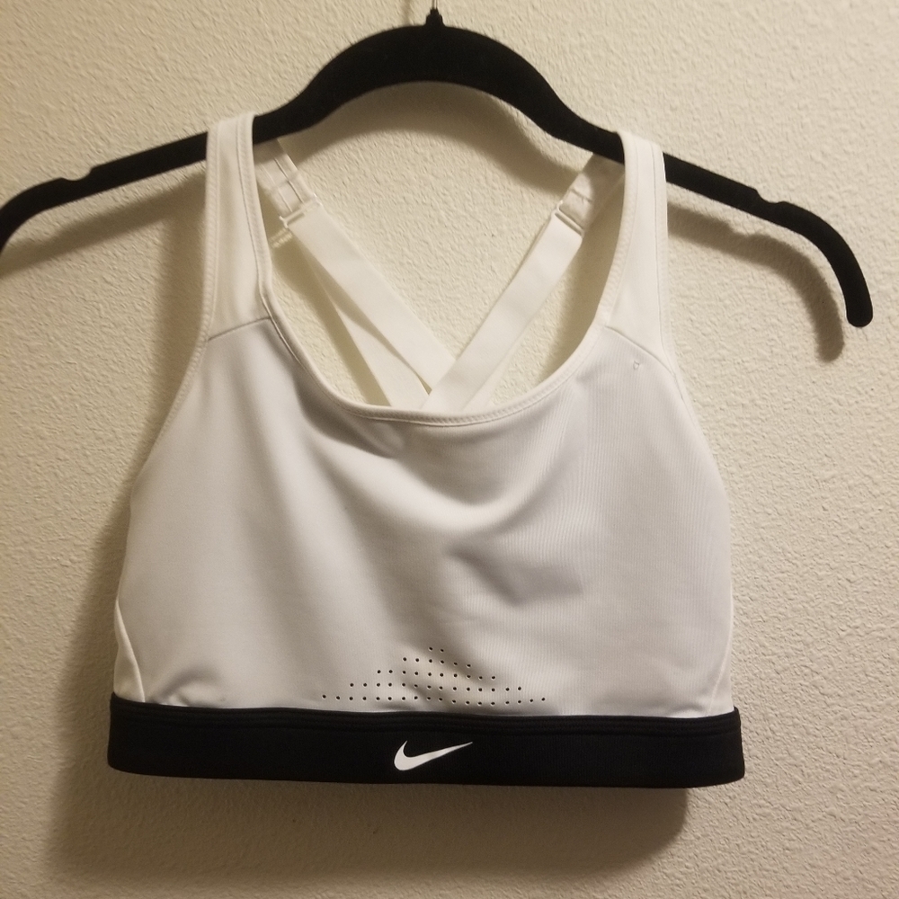 Nike White High Impact Strappy Sports Bra